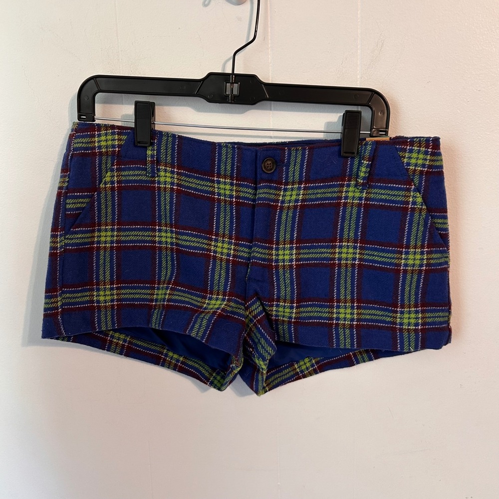 Hollister Blue Green Plaid Wool Blend Low Rise Shorts Women Size 9 W29 NWT